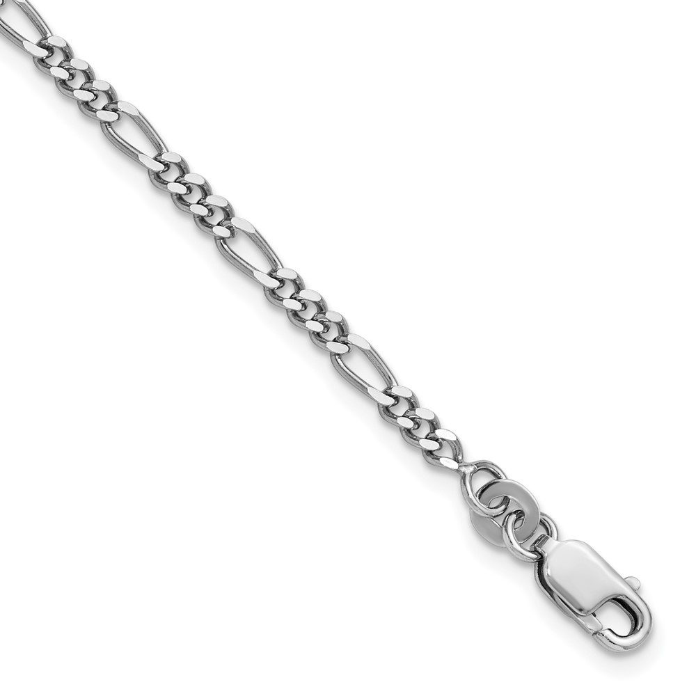 Sterling silver rhodium-plated 2.5mm Figaro chain anklet 10 inch 3.38 grams