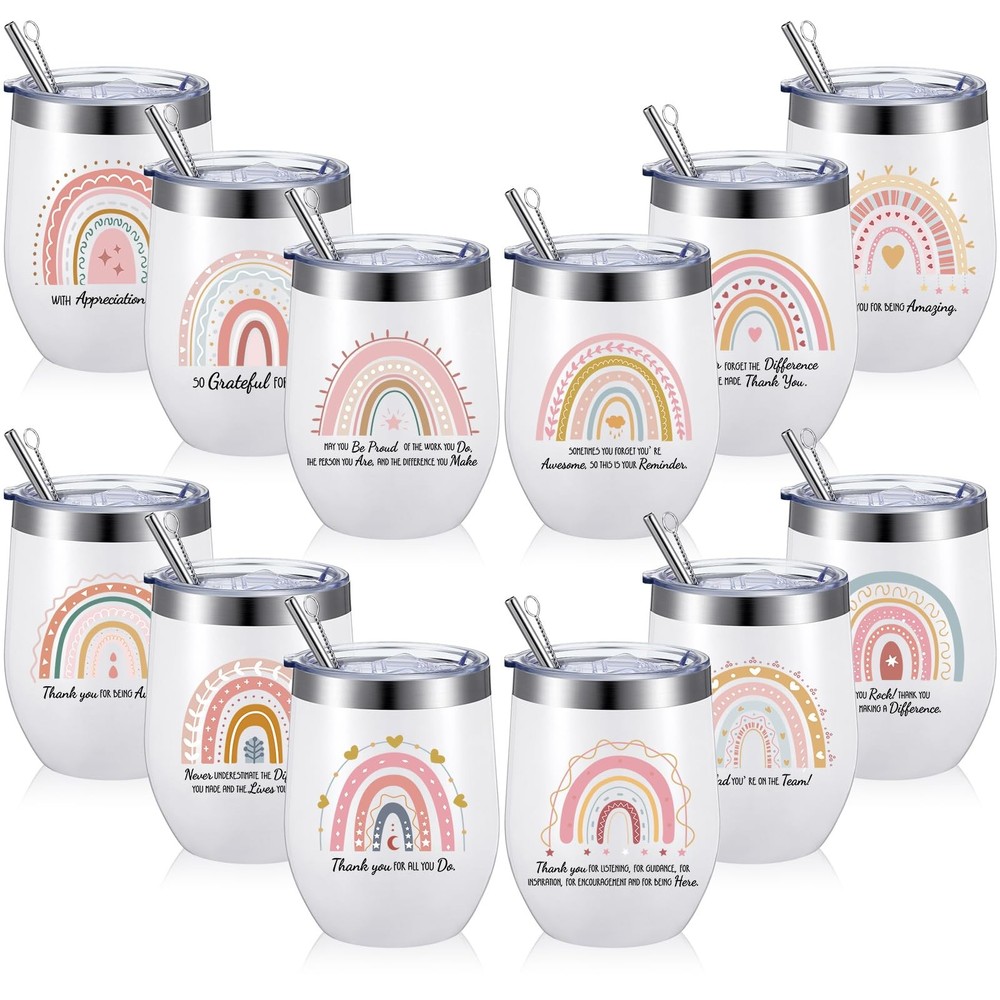 12 Pack 12 oz Wine Tumblers for Thank You Gifts and Appreciation