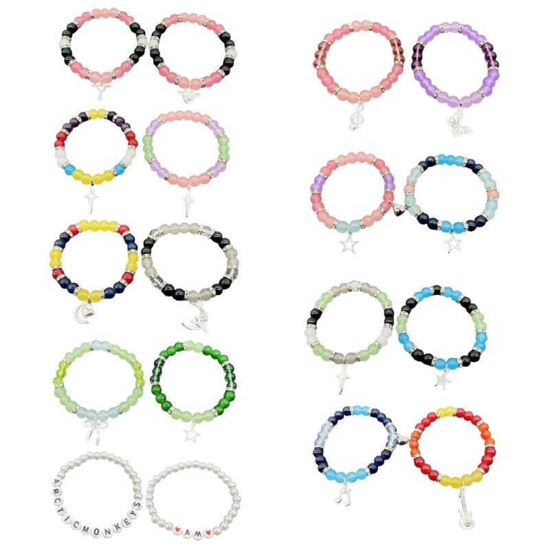 Handmade Colorful Couple Beaded Bracelets with Elastic String