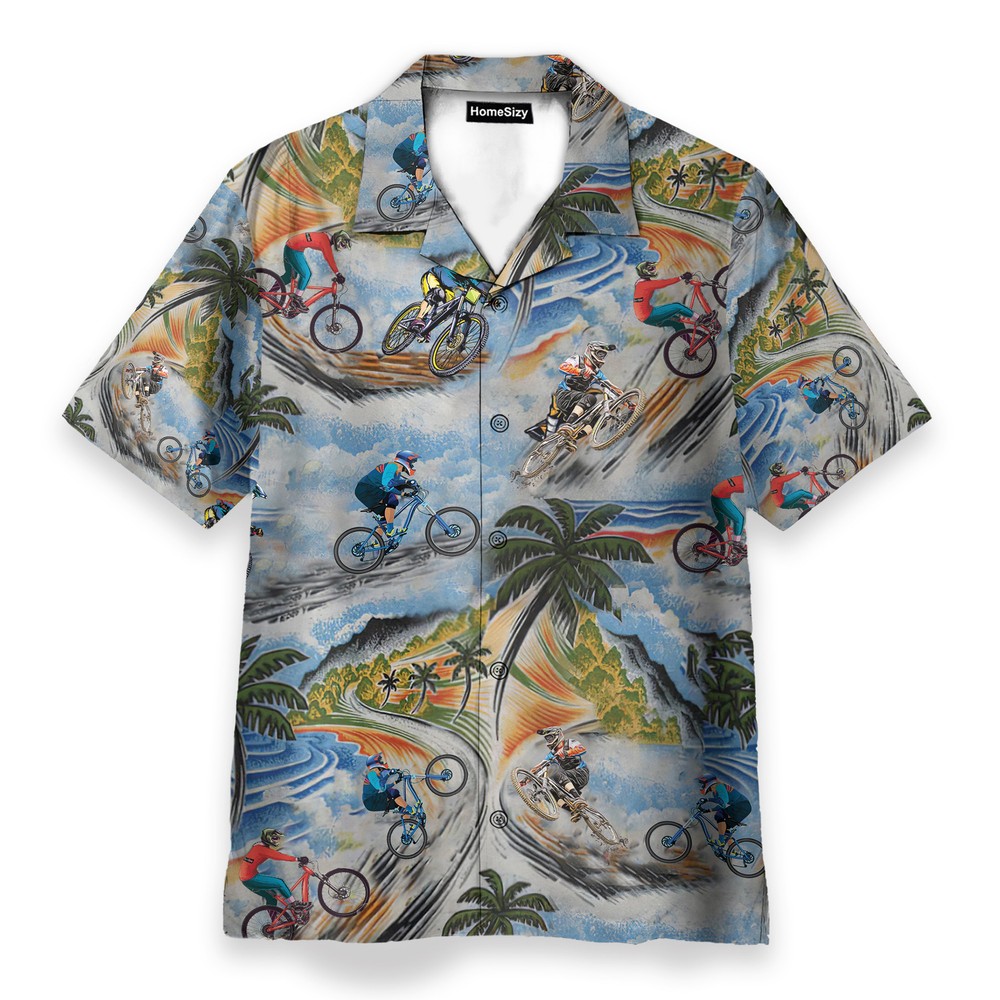 Mountain Biking and Palm Pattern   Hawaiian Shirt