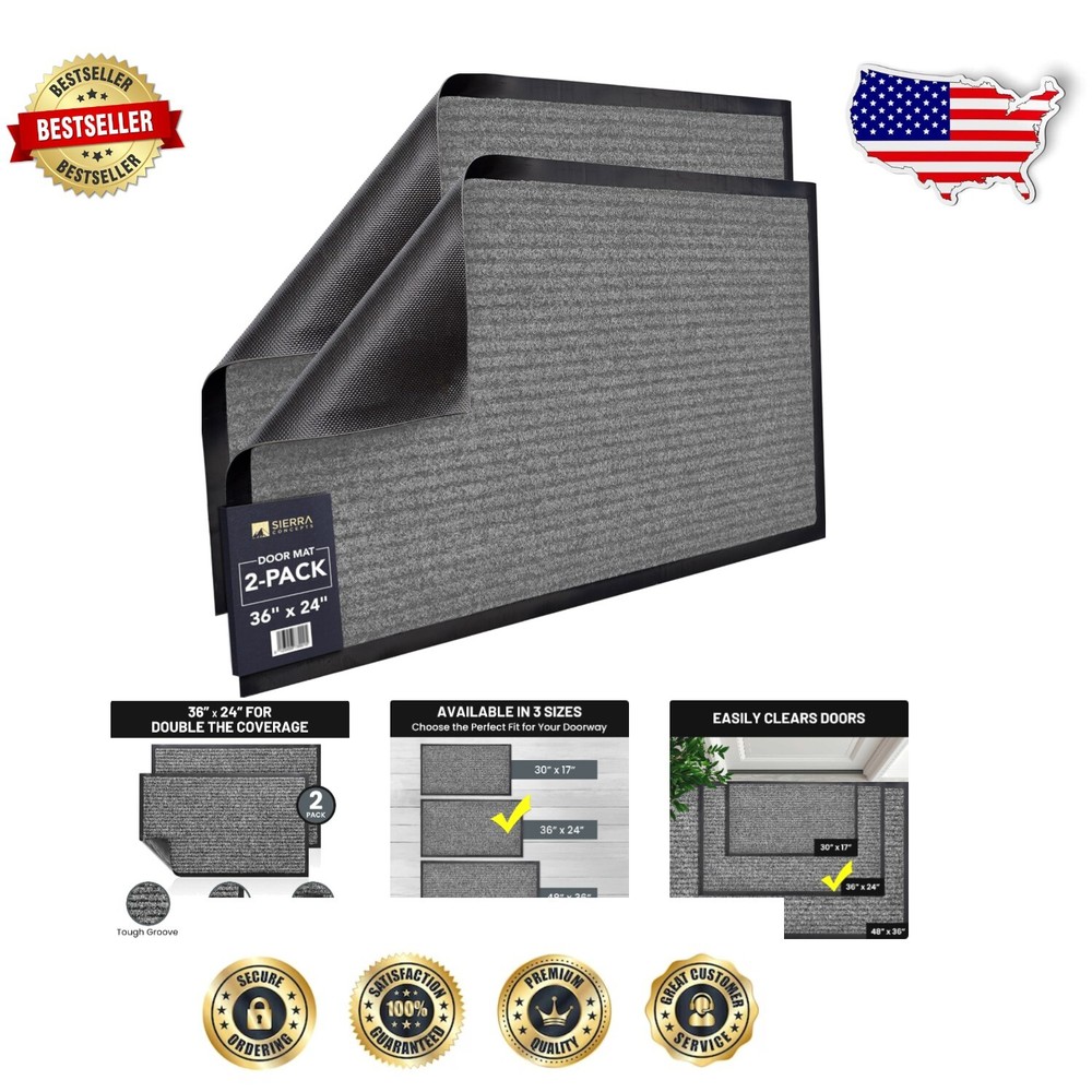 Stylish Ribbed 36x24 Easy Clean Indoor Outdoor Welcome Mats 2-Pack