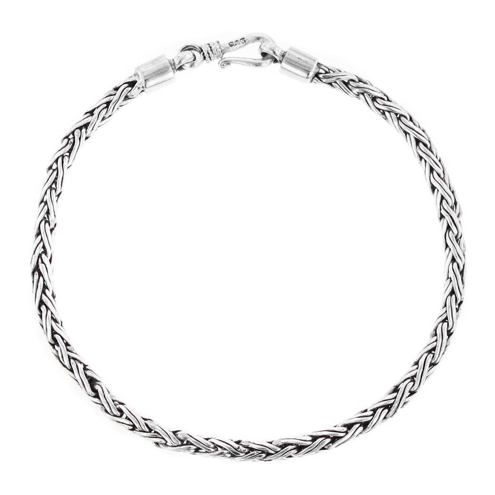 3mm Round Wheat Handmade Bali Oxidized 925 Sterling Silver Chain Anklet Bracelet