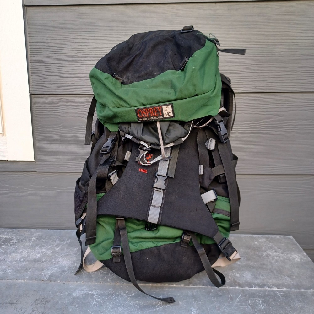 Vintage Osprey Vector One Hiking Backpack Travel Green Black Padded Cushion USA