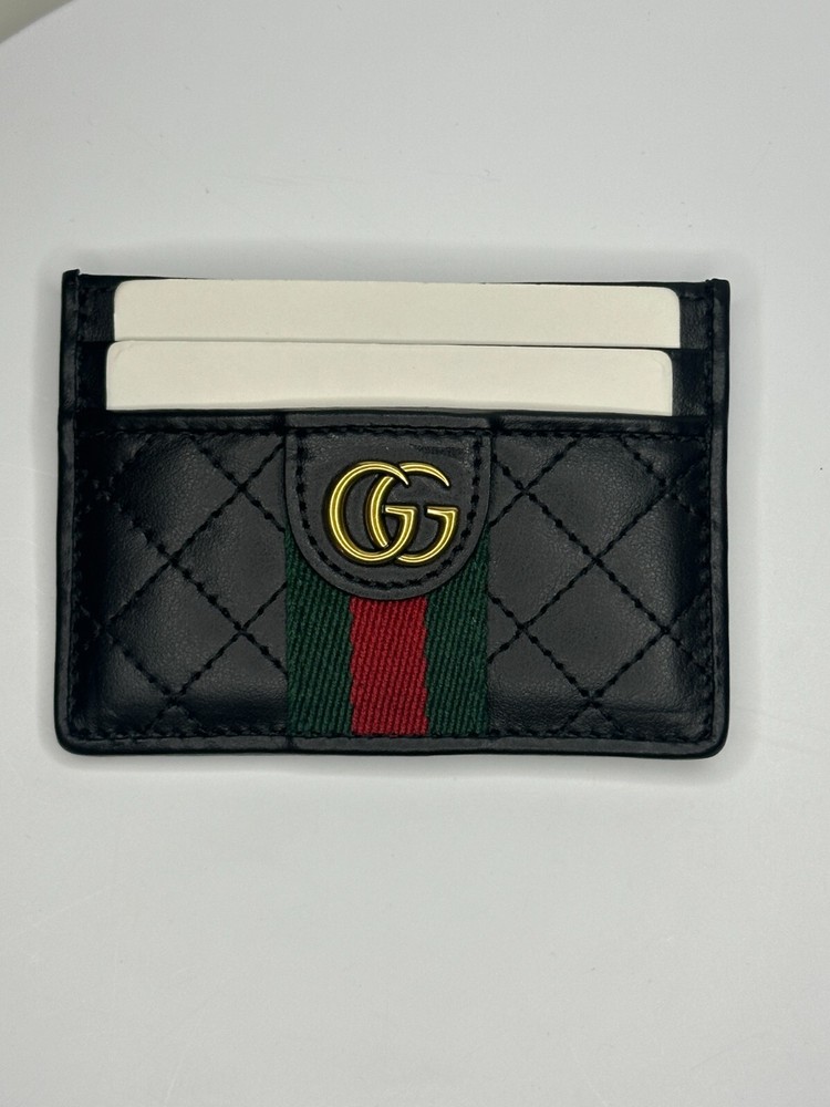 GG Marmont Black GUCCl Leather Cardholder Wallet in Green & Red