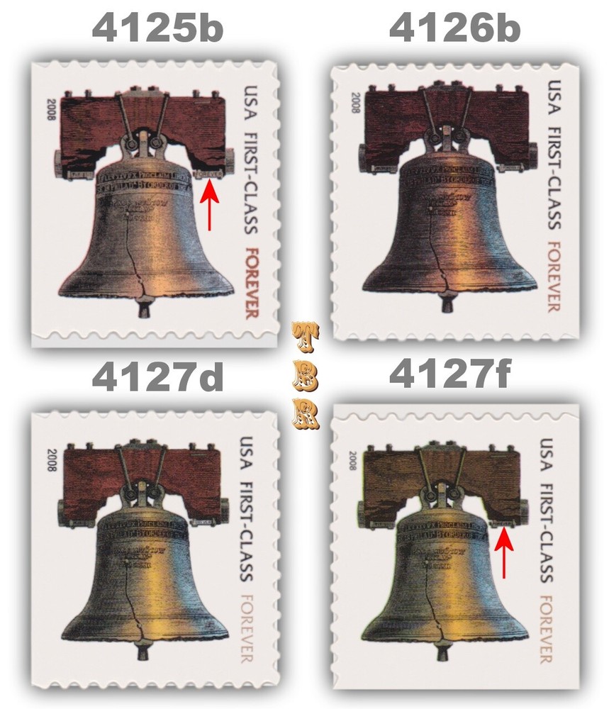 4125b 4126b 4127d 4127f Forever Liberty Bell 2008 Complete Set 4 MNH - Buy Now-image