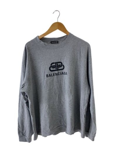 BALENCIAGA BB Logo Long Sleeve Cotton T-Shirt XL Grey