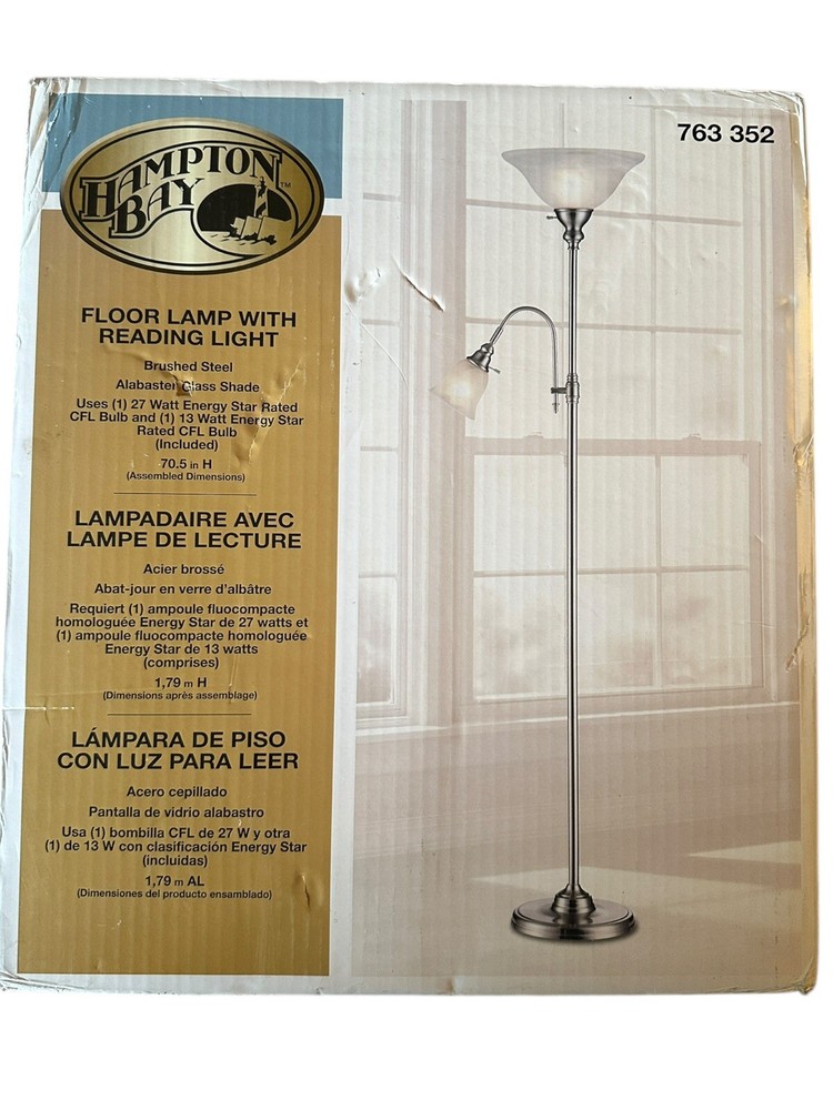 Hampton Bay 70.5 in FLOOR LAMP W/READING LIGHT ALABASTER GLASS SHADE 763 352