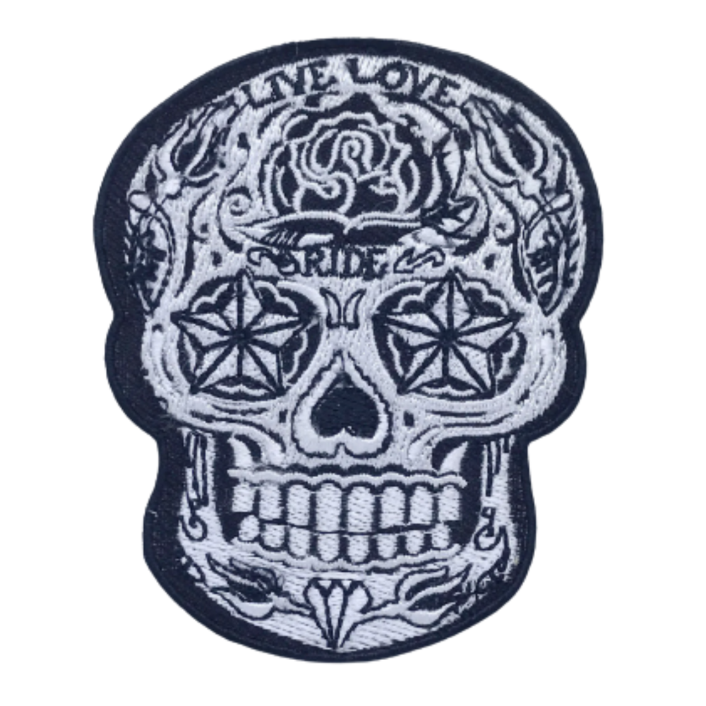Sugar Skull Rose Live Love Ride Biker Embroidery Iron On Patch