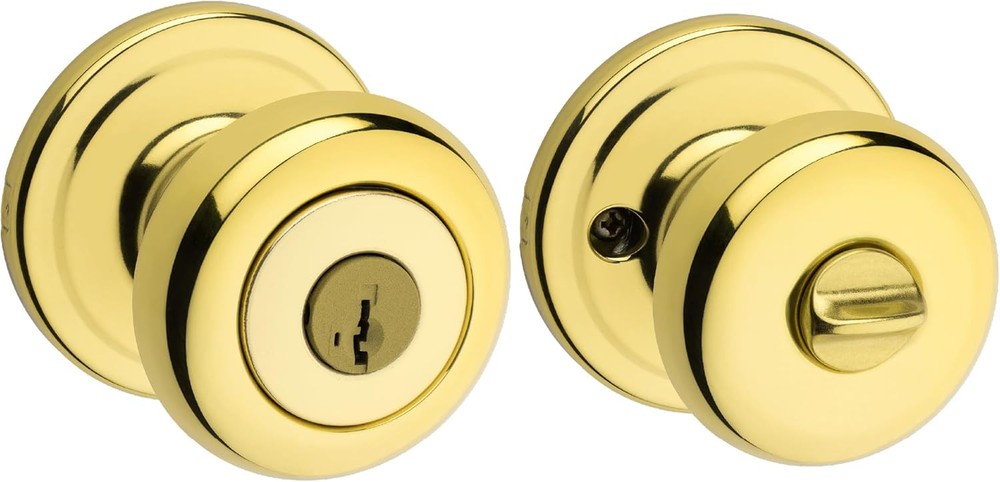 Kwikset Juno Entry Door Knob with Lock and Key, Keyed Entry, Polished Brass