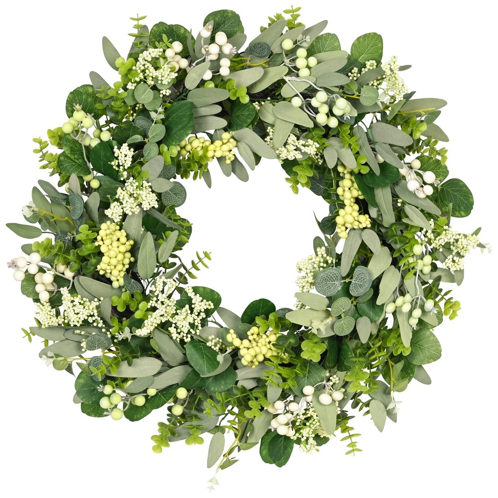 24 Inch Green Eucalyptus Leaf Wreath for Spring Summer Front Door Decor
