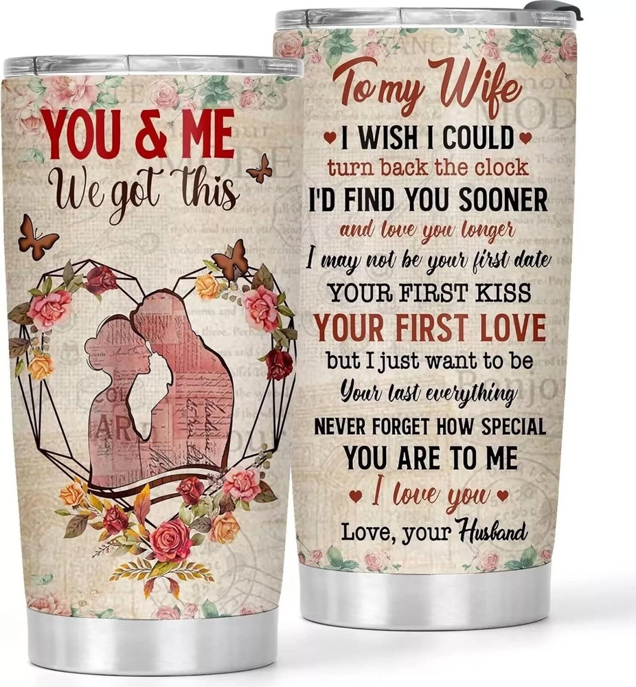 Gifts For Wife  20oz You &amp Me Stainless Steel Tumblers Her - Beige New