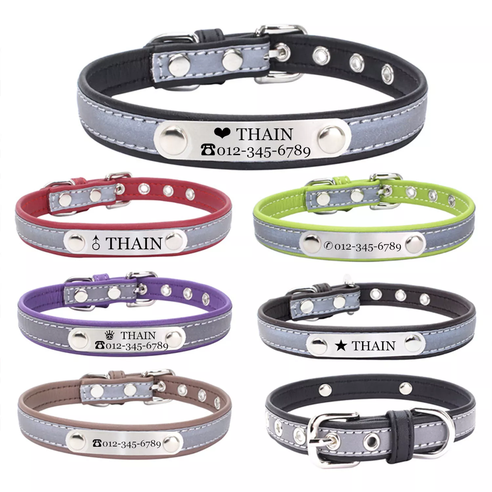 Custom Engraved Reflective Pet Collar with Name Plate for Cats & Dogs-image