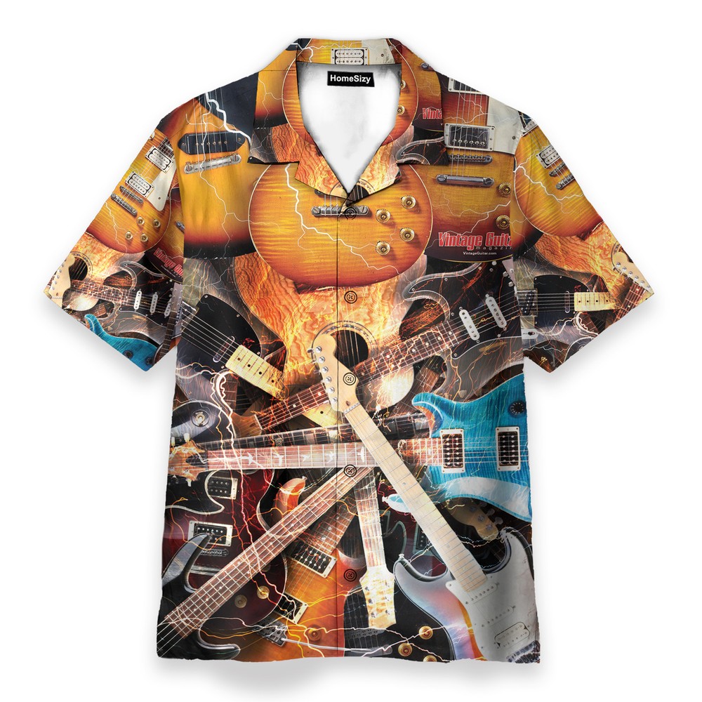 Electric Guitar Vintage Mens Buttons Up Shirts   Hawaiian Shirt