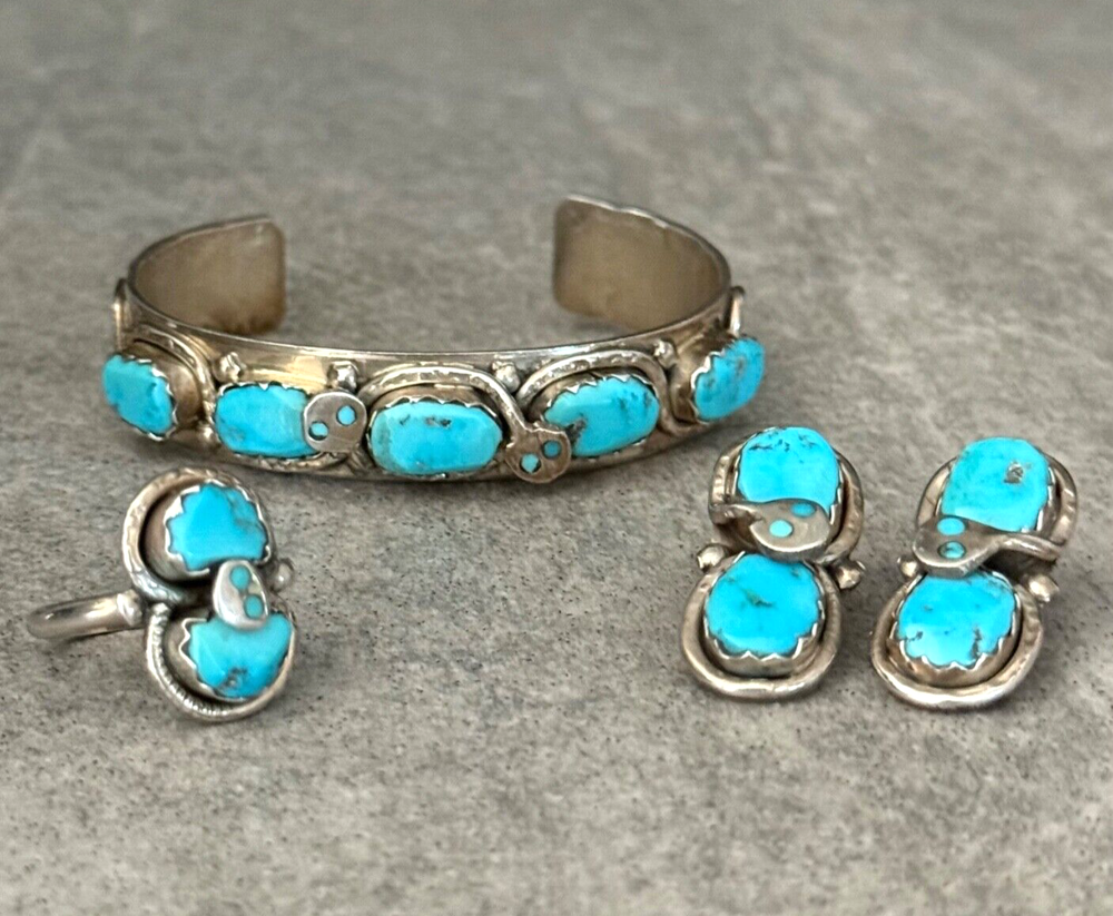 Vintage Zuni Effie Calavaza Turquoise Sterling Silver Jewelry Set