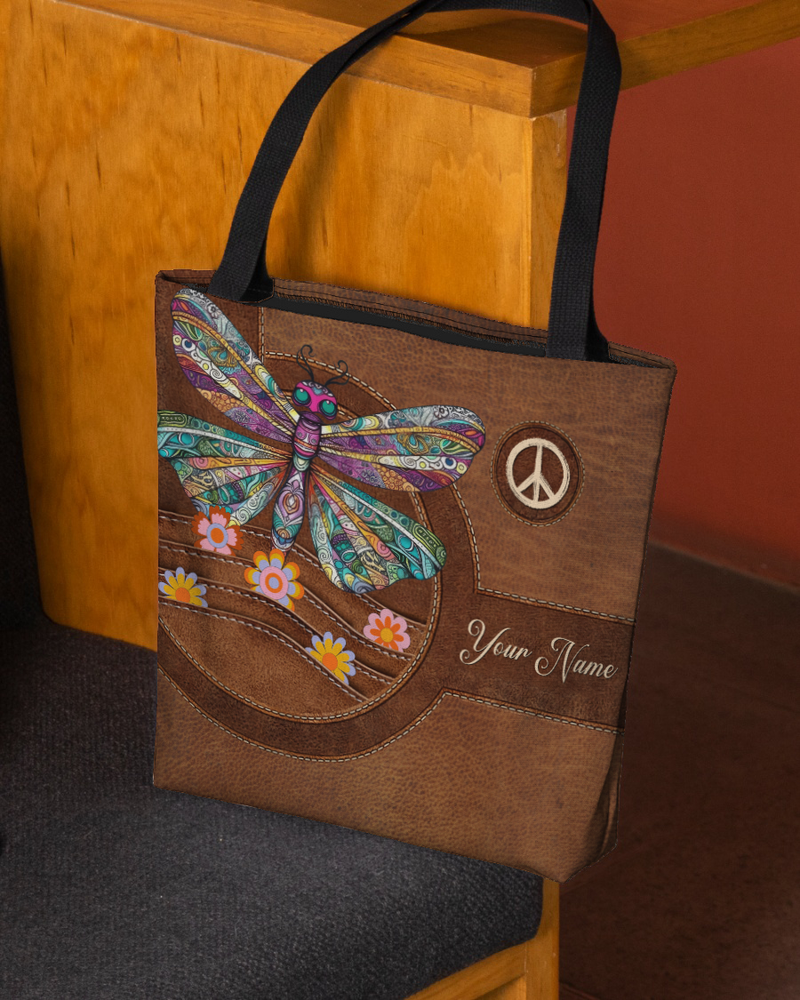 Custom Hippie Dragonfly Personalized Funny Shoulder Tote Bag  -image