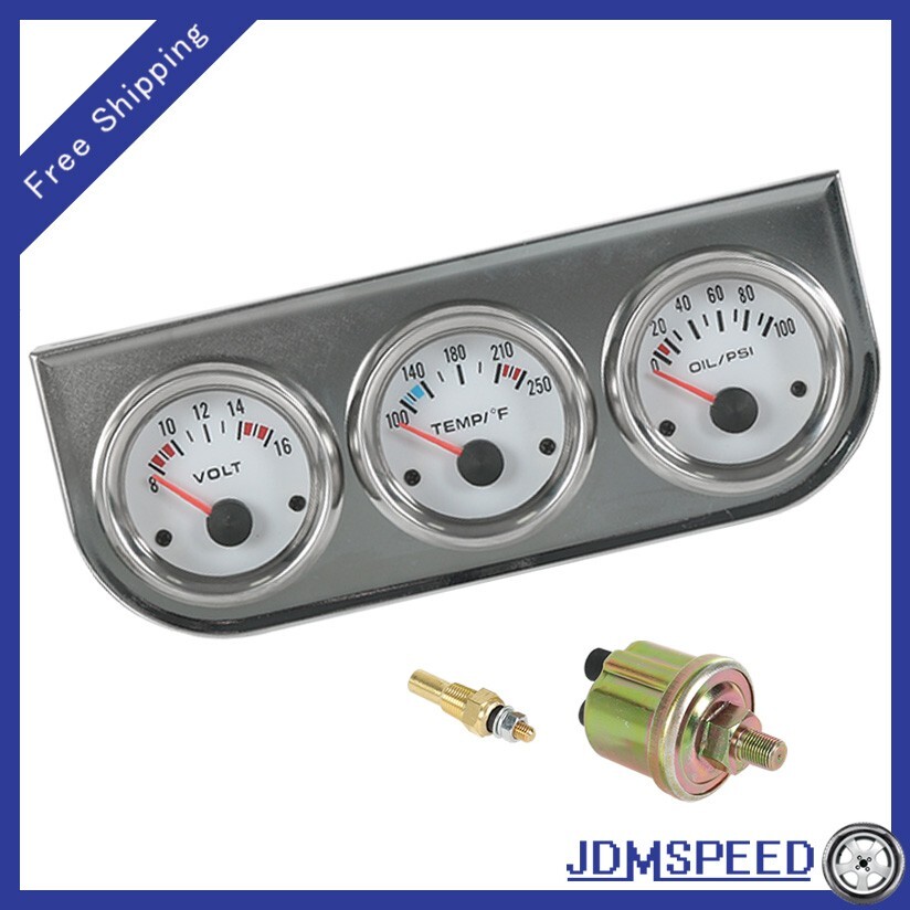 52mm Chrome Triple Gauge Set for Volt, Water & Oil Pressure