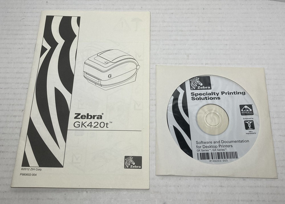 Zebra GK420T Thermal Label Printer Manual with Software for GK & GX Series