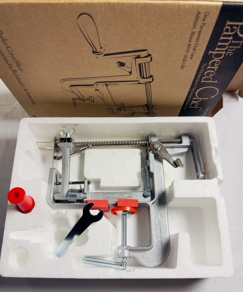 Pampered Chef Apple Peeler Corer Slicer Open Box Unused Like New