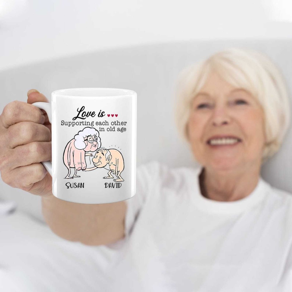Personalized Old Couple Coffee Mug with Custom Names - Love Is Funny Gift Idea