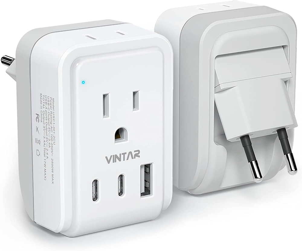 [1-Pack] European Travel Plug Adapter,  Foldable International Power Plug with 2