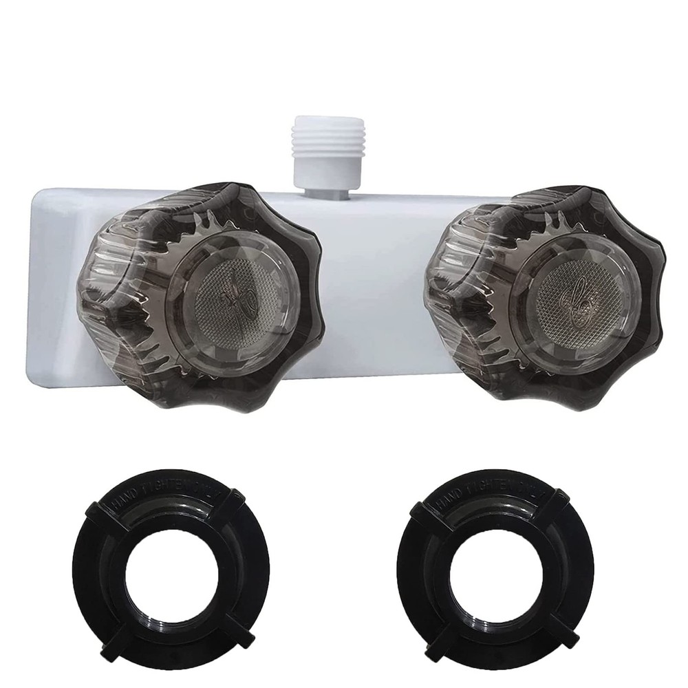 RV Shower Faucet Valve with Dual Smoked Acrylic Knobs in White
