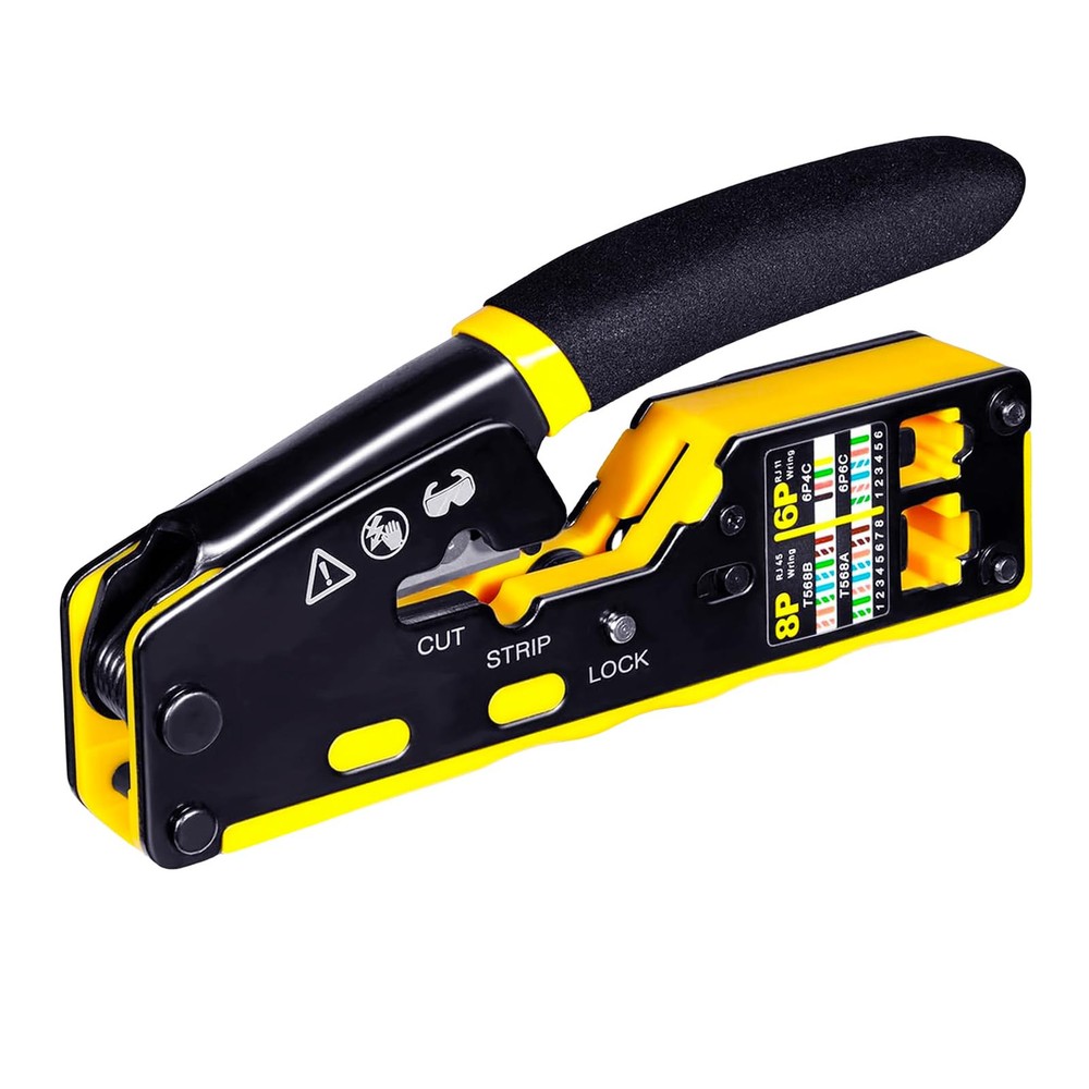 RJ45 Crimp Tool Pass Through, Ethernet Crimper Tool Kit All-in-One Cat5 Cat5e...