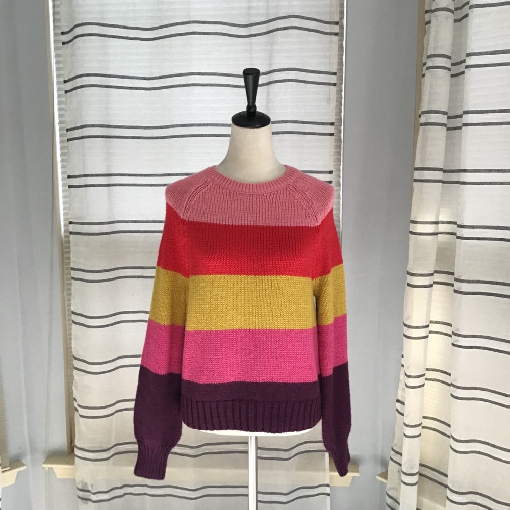 Gap Women Size SM Rainbow Colorblock Wool Sweater Crewneck Multi Stripe Winter