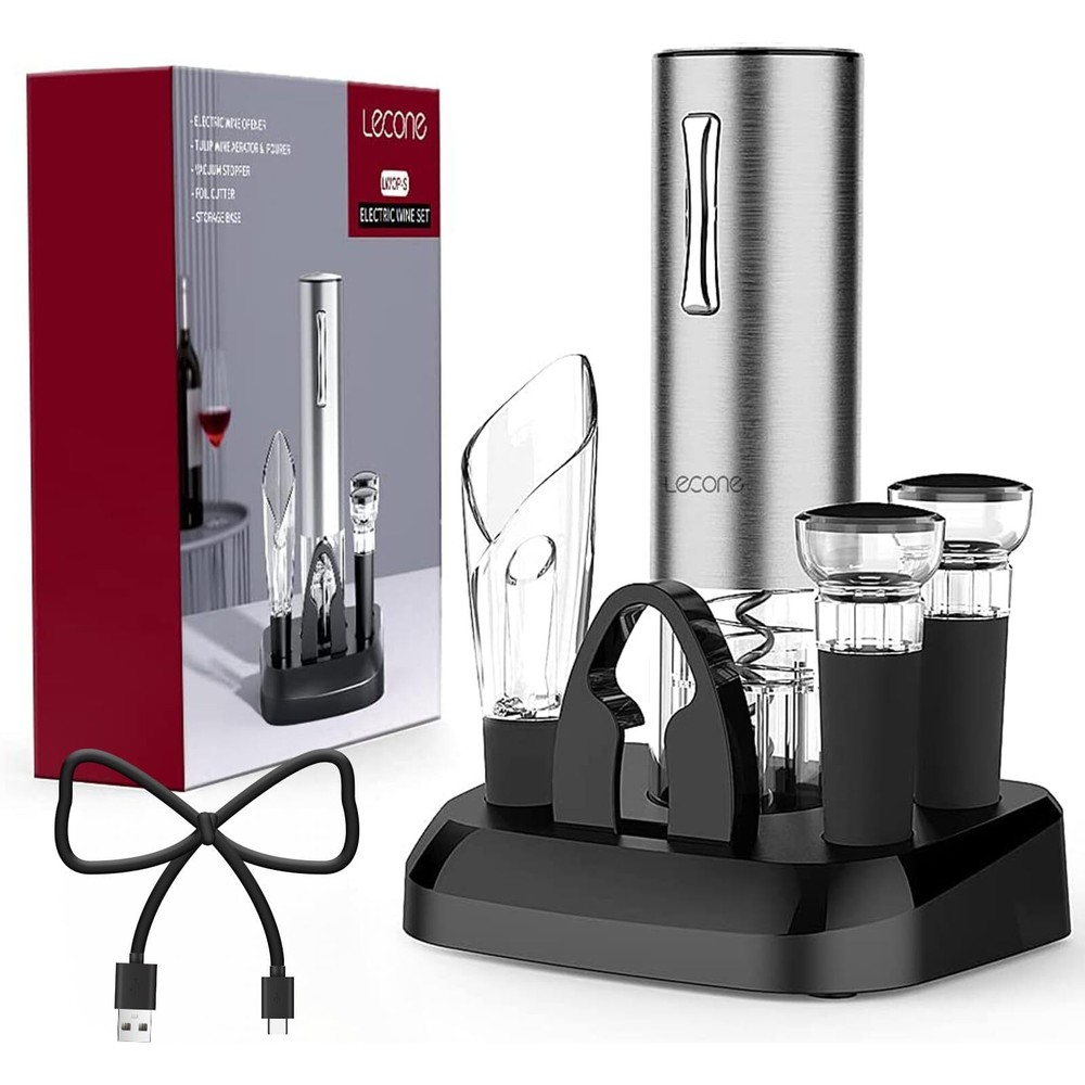 7-in-1 Electric Wine Bottle Opener with Rechargeable Charging Base – Effortless Corkscrew, Foil Cutter, and More for Quick, Hassle-Free Wine Enjoyment