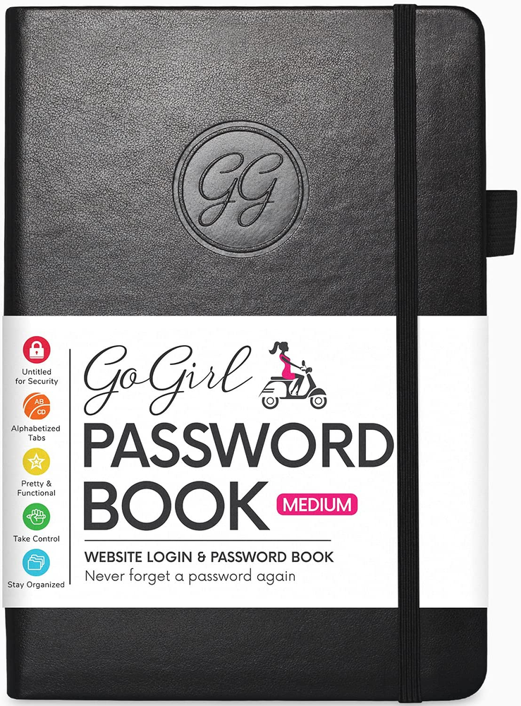 Secure Password Organizer with Alphabetical Tabs – 5.3x7.7 Black Logbook-image