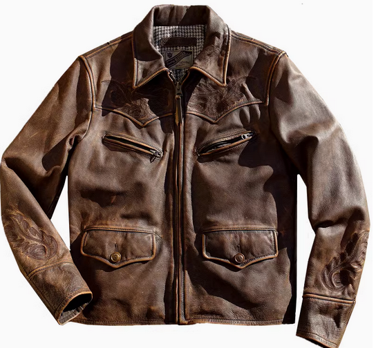 Vintage Washed Leather Jacket for Men Retro Slim Fit Casual Coat with Zip