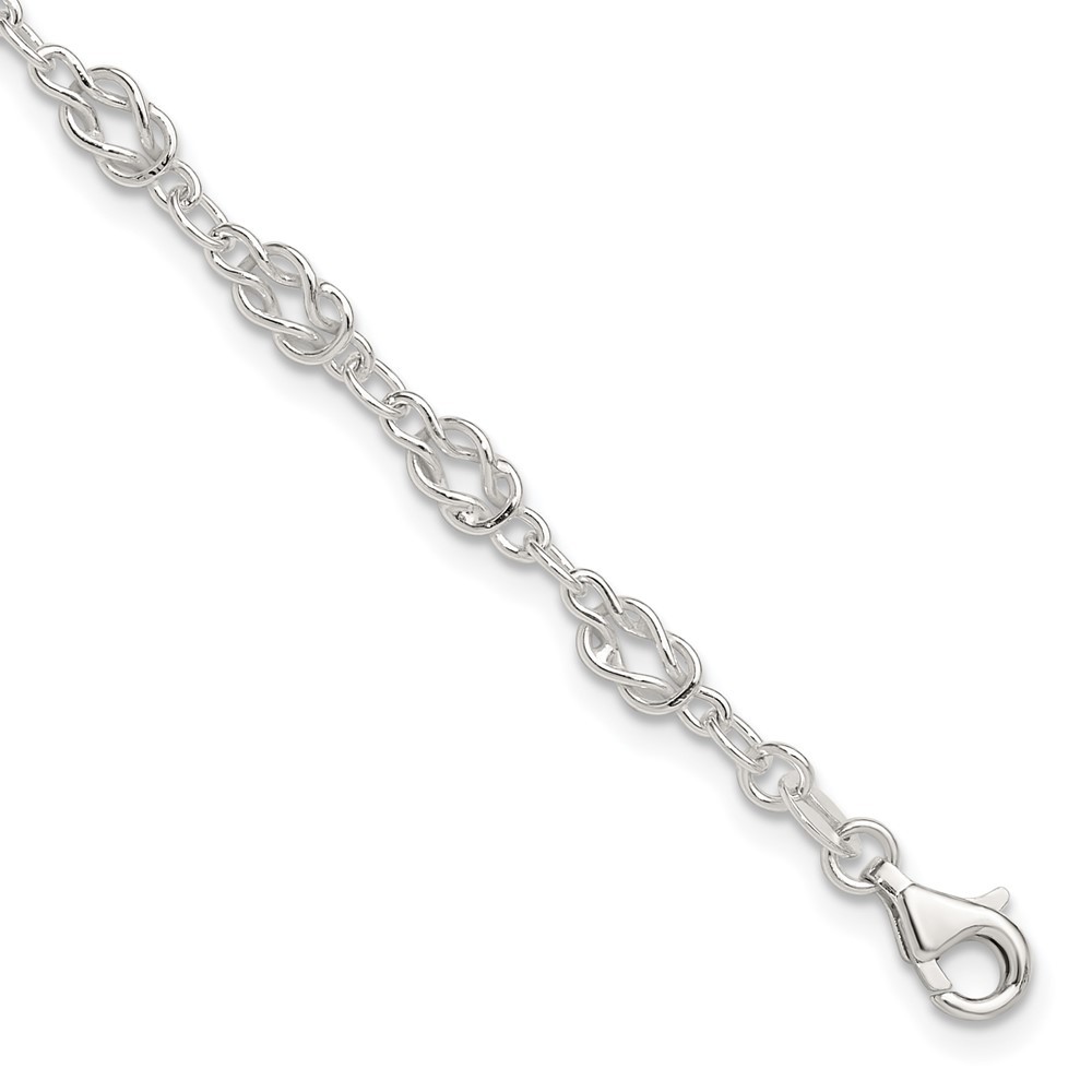 925 Sterling Silver Polished Knot-Link Anklet 10