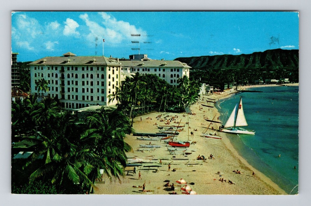 Waikiki Moana Hotel Aerial Beach View Vintage Hawaii Postcard