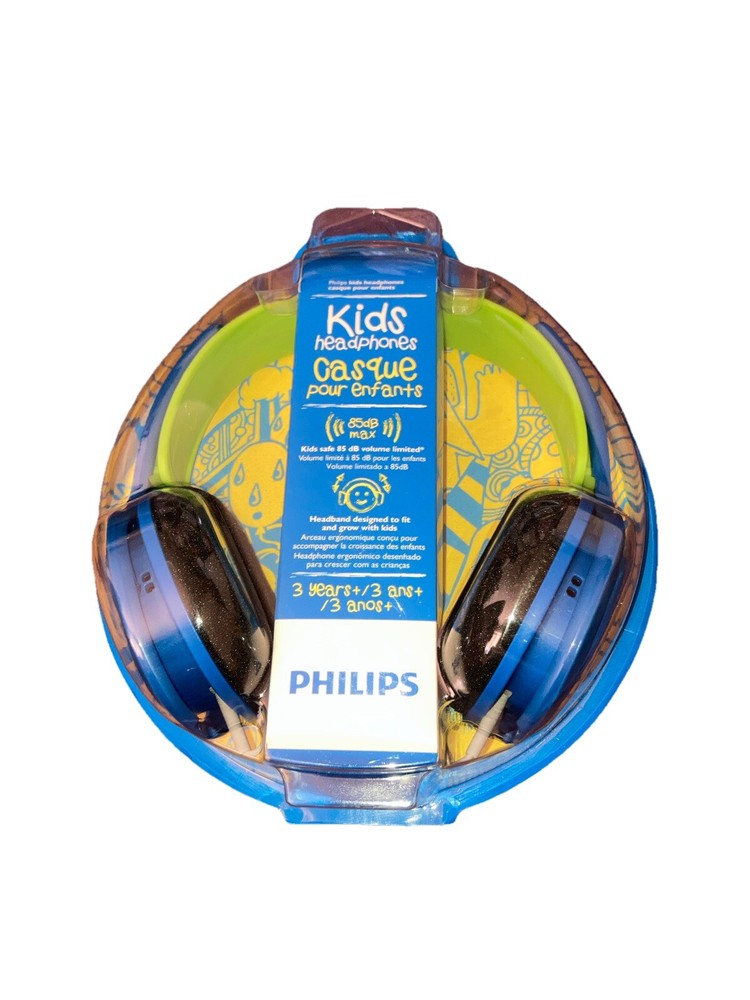 Phillips Kids On-Ear Headphones Blue Green Back To School Kid Safe 85dB Max