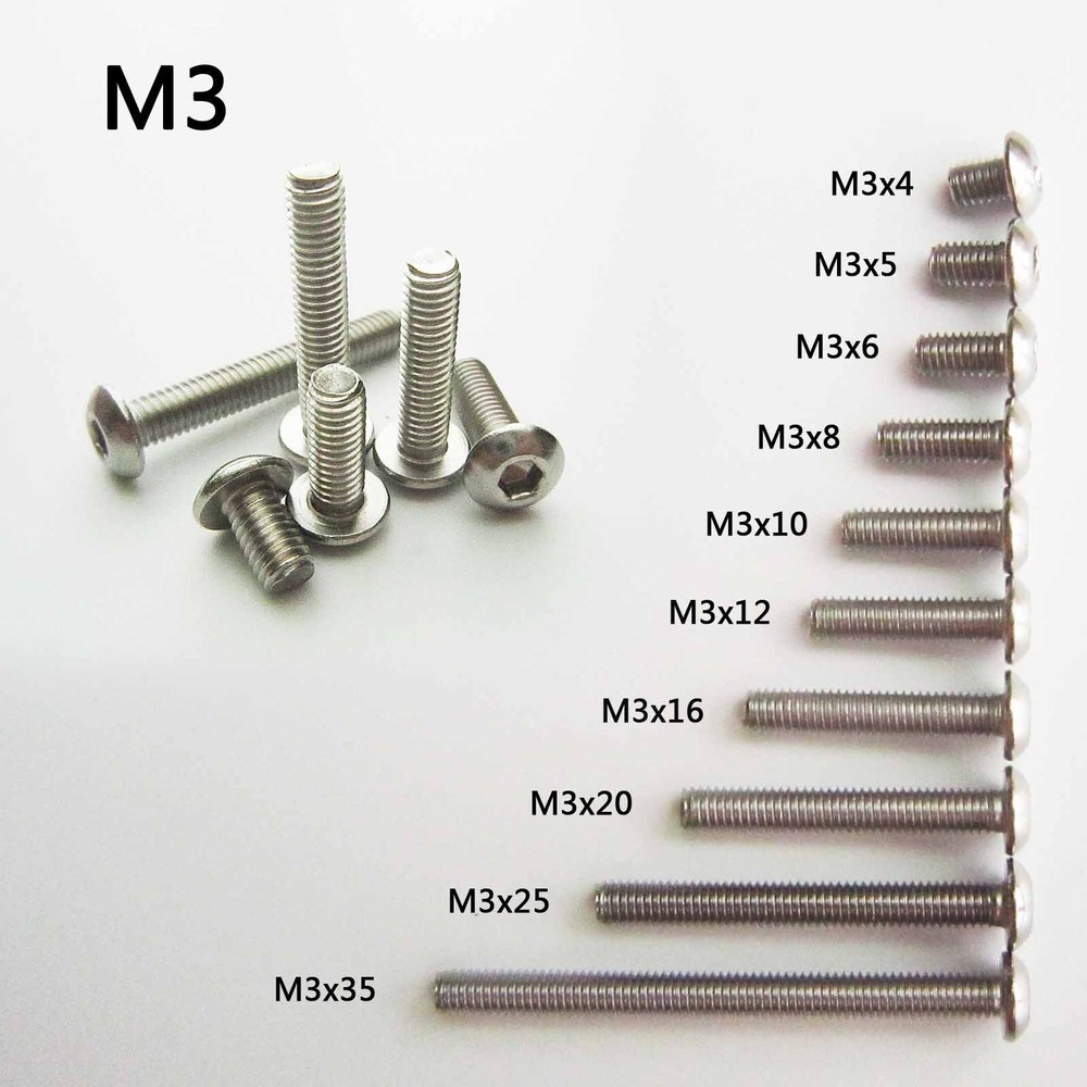 25/100pcs Stainless Steel Metric Thread M3 Button Head Hex Socket Cap Screw Bolt