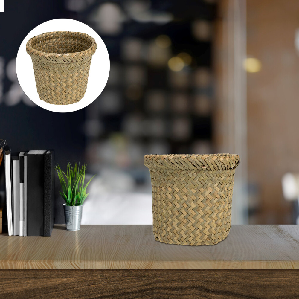 Woven Waste Bin Rattan Storage Basket Seagrass Planter Basket