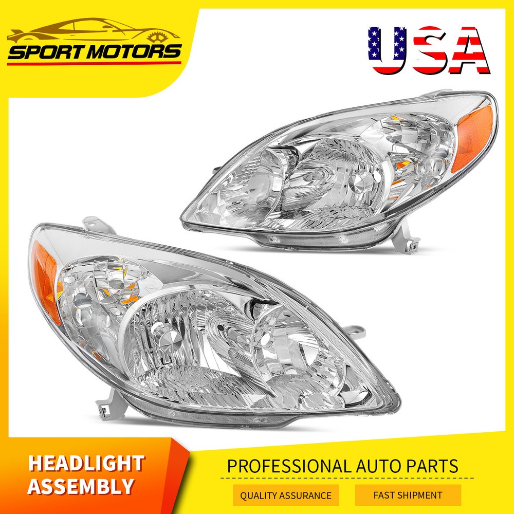Headlights For 2003-2008 Toyota Matrix Base XR XRS 03-08 Chrome Headlamps Pair