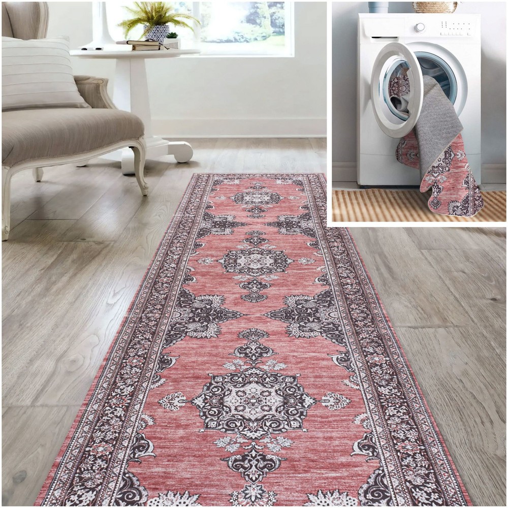 Jonathan Y Lighting 2x8 Washable Chenille Dark Pink Black Modern Rug