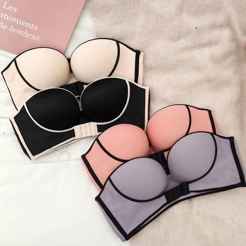 Push Up Bra Strapless Front Buckle Invisible Bra Adjustable Seamless Linger New