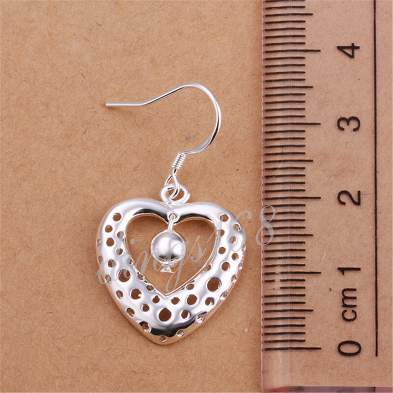 Classic Genuine 925 Sterling Silver Open Heart Bead 29mm Dangle Earrings K627