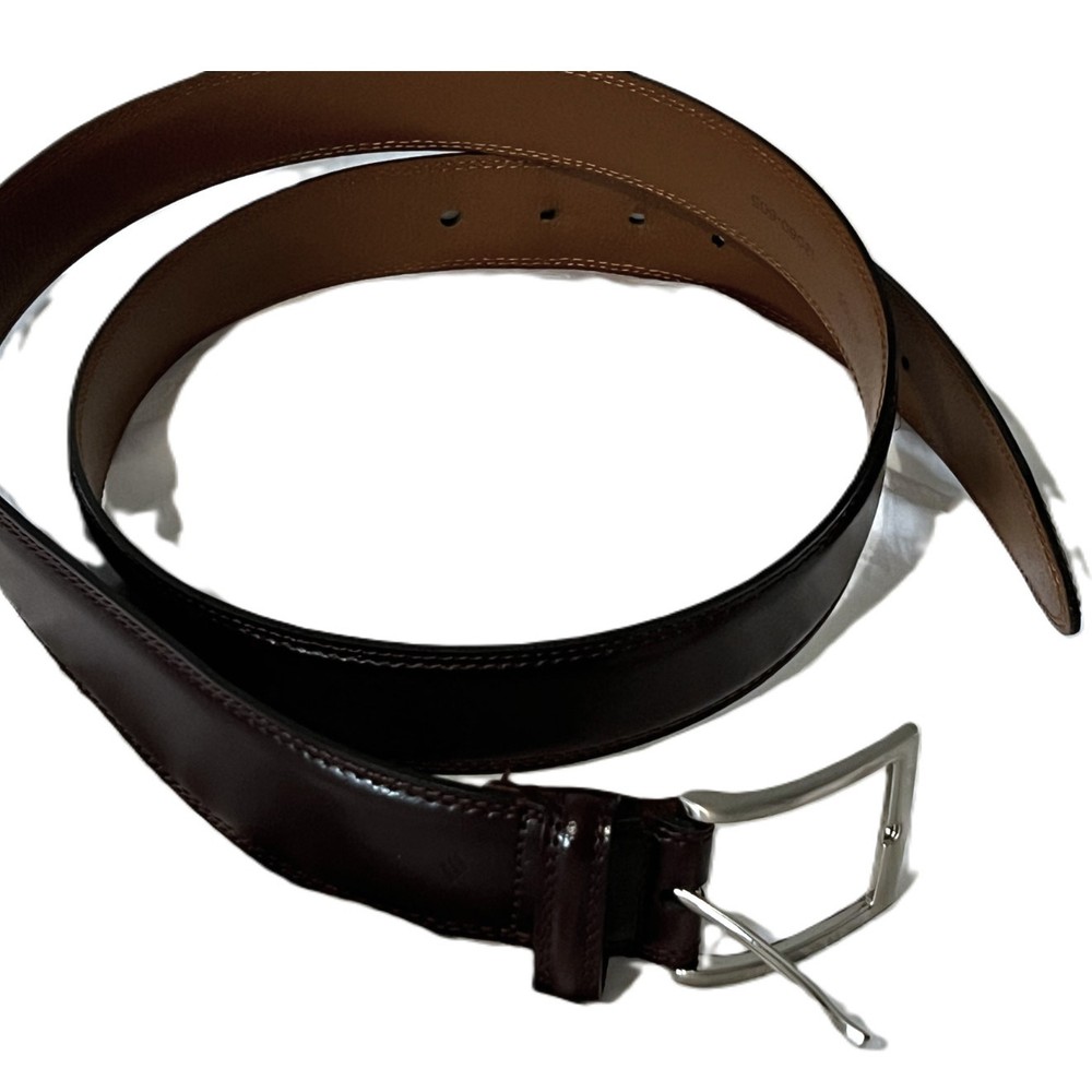 Joseph Abboud Leather Belt Mens Size 42 / 105 Brown Leather Silver Brushed Buckl