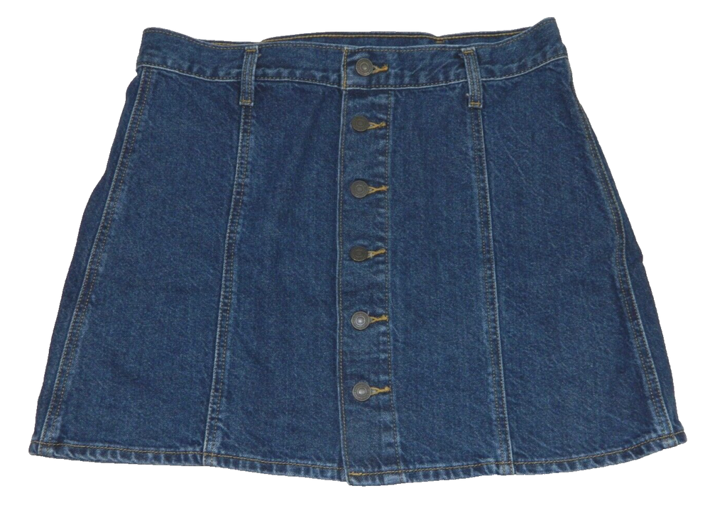 Women's Levi's Skirt Logo Button Front Denim Blue Mini Tag & measured Size 31