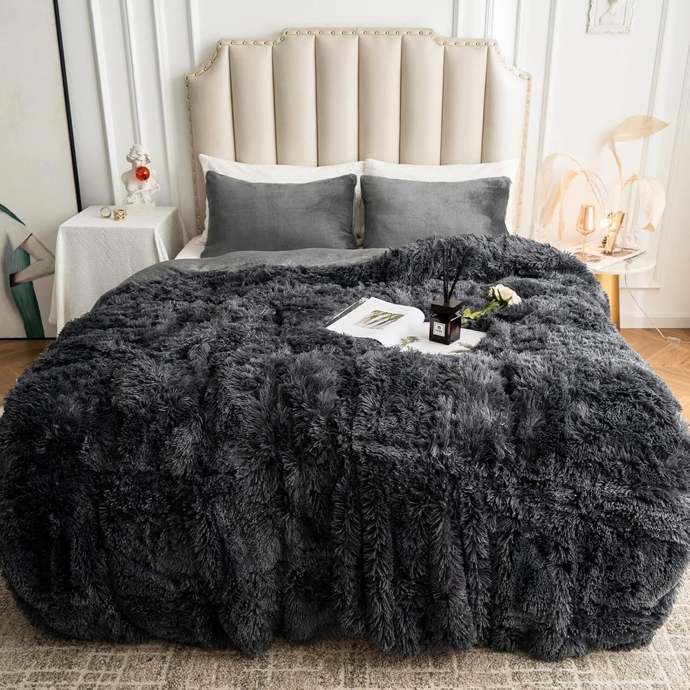 Plush Shaggy Duvet Cover Set King Size, Luxury Fluffy Faux Fur