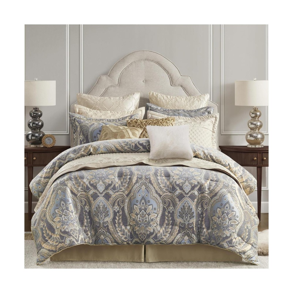 Croscill Cal King Comforter Set in Luxe Chenille Jacquard Damask with Soft Microfiber