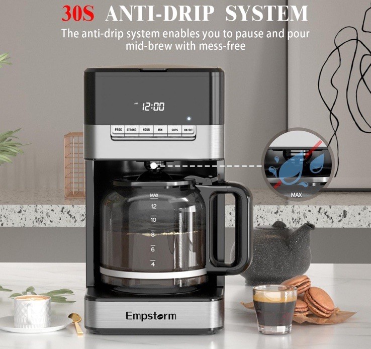 Programmable Drip Coffee Maker 4-12 Cup, 1000W Fast Brew Coffee Machine