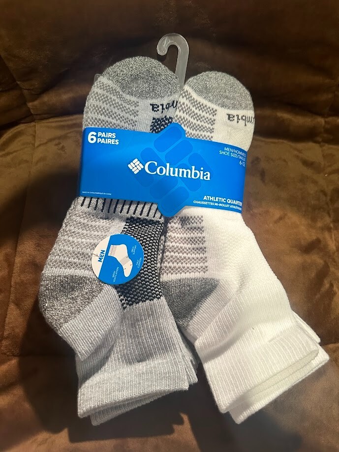Columbia Men's Athletic Quarter Socks White gray-white Large 6-12  (6 Pairs)
