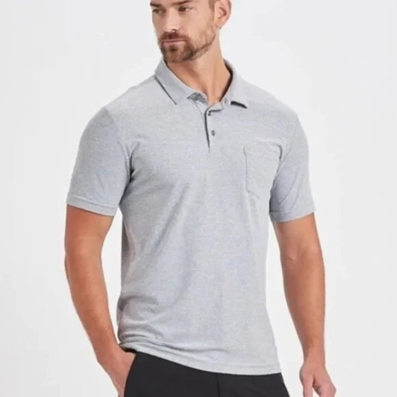 Vuori Men's Ace Performance Stretch Polo Shirt Heather Gray Pocket Size S