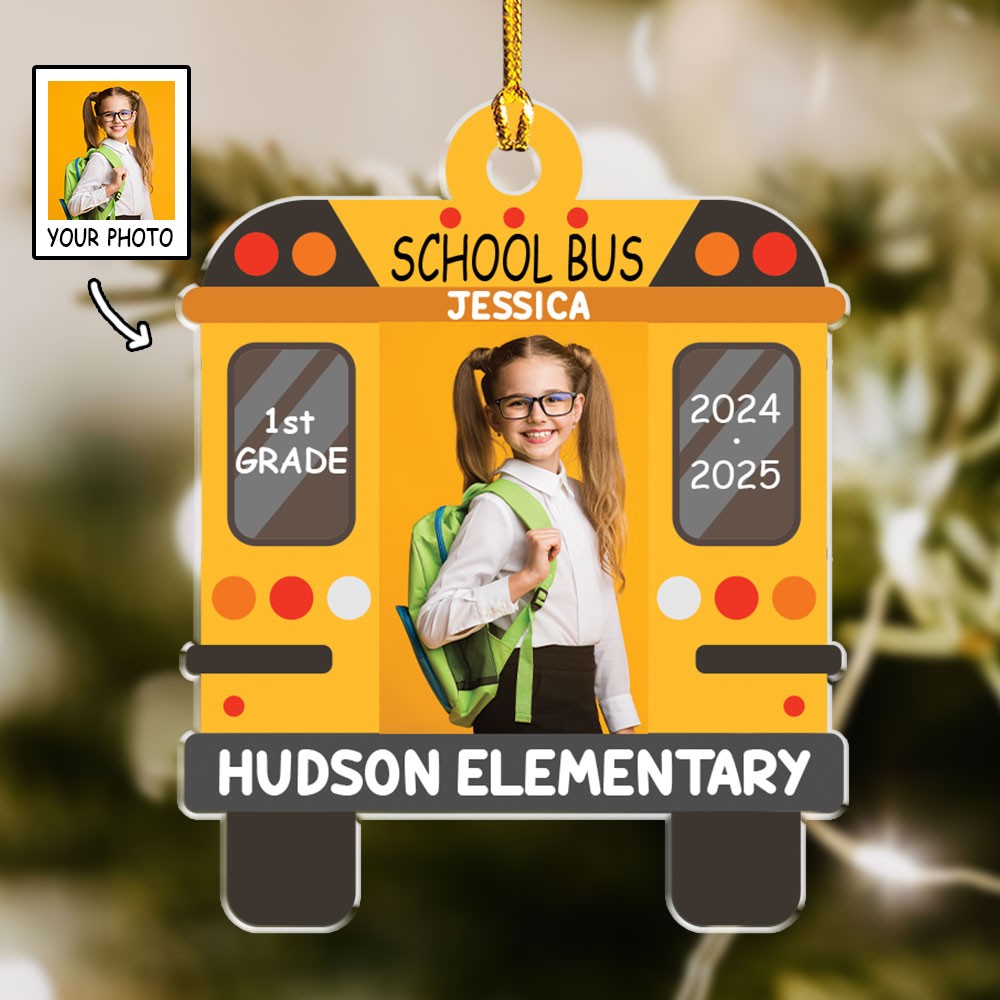 Custom School Bus Photo Ornament Personalized Back to School Christmas Keepsake-image