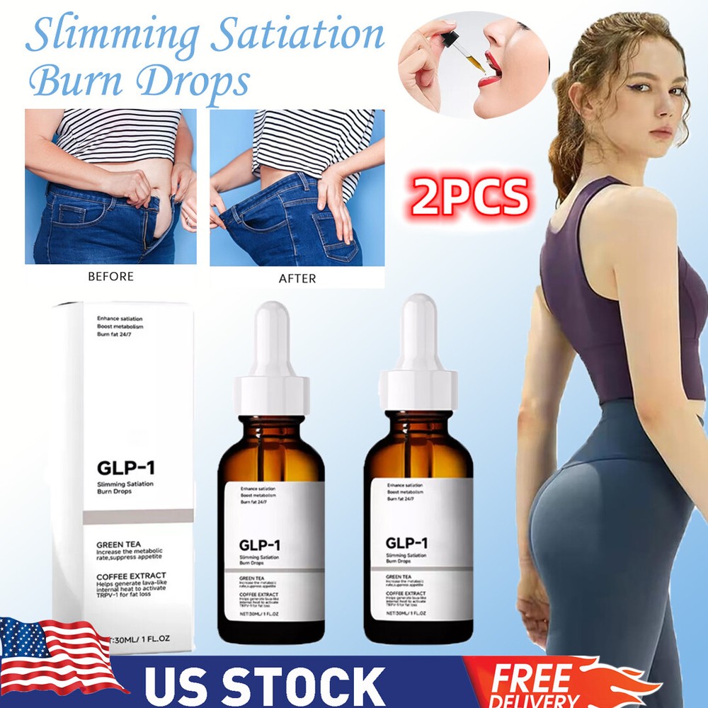 2PCS GLP-1 Weight Loss Fat Burner Drops Diet Supplement Slimming Drops 30 ml US