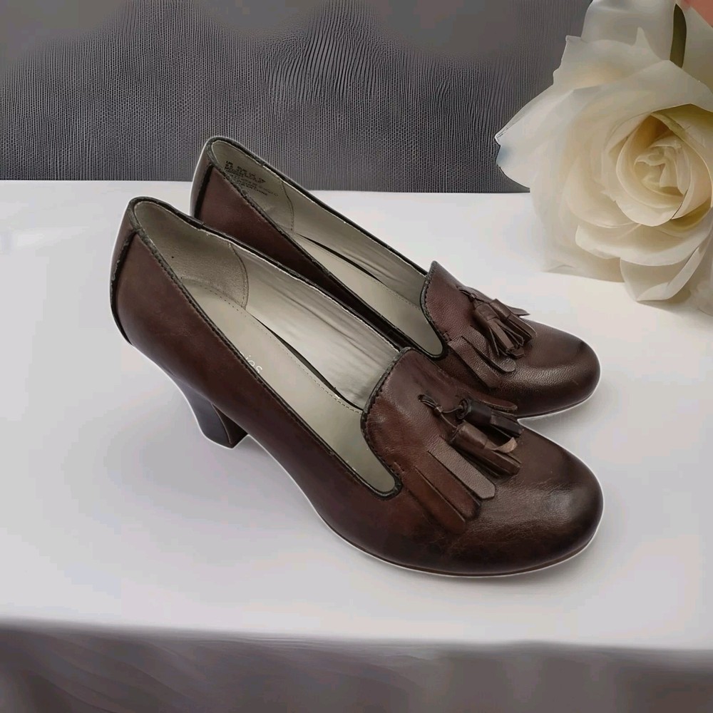 Hush Puppies Women Brown Leather Pumps Sz 9.5 Medium Heels HPO Flex Office Shoes