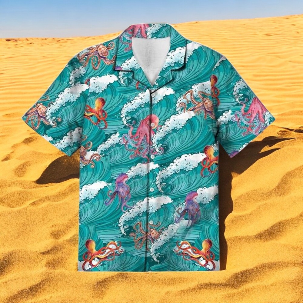 Octopus Sea Waves Pattern Summer Vibe Hawaiian Shirt